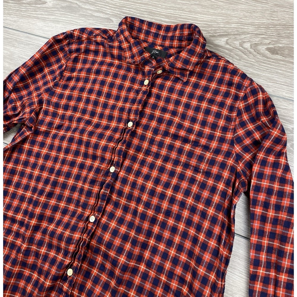 J Crew Women's Long Sleeve Plaid Pattern Button Up Shirt Red Blue Size 6